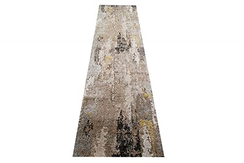 Moderner Teppich abstraktes Design Flur Wohnzimmer beige braun - pflegeleicht Größe 80 x 300 cm von Teppich-Traum