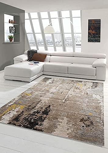 Moderner Teppich abstraktes Design Flur Wohnzimmer beige braun - pflegeleicht Größe 80x150 cm von Teppich-Traum