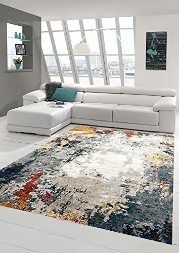Moderner Teppich abstraktes Design Flur Wohnzimmer grau blau rot - pflegeleicht Größe 120x170 cm von Teppich-Traum