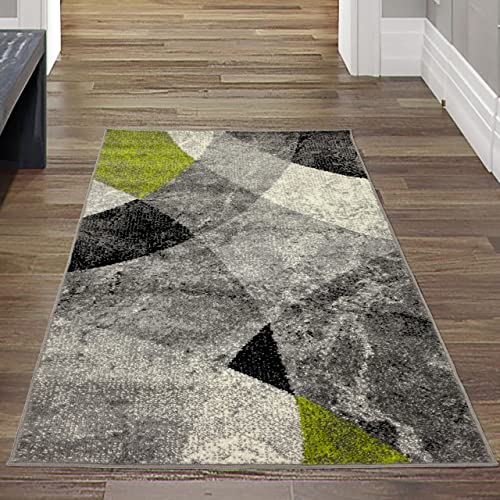 Moderner Wohnzimmer Teppich abstraktes Wellen Rauten Design marmoriert in grün grau - pflegeleicht Größe 60x110 cm von Teppich-Traum