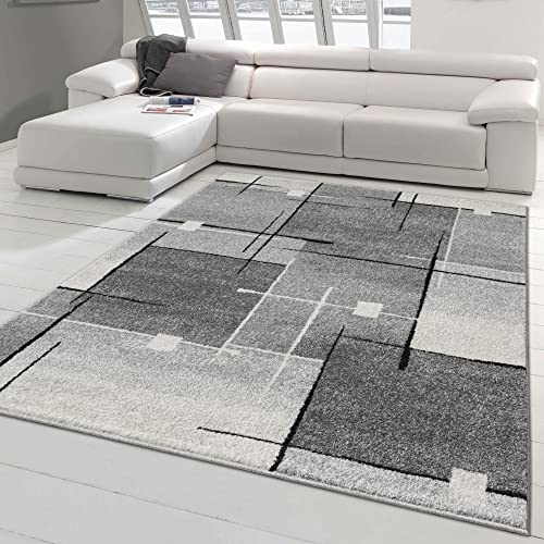 Großer Teppich Wohnzimmer • langlebig & pflegeleicht • modernes Design in schwarz grau, Größe 240x330 cm von Teppich-Traum