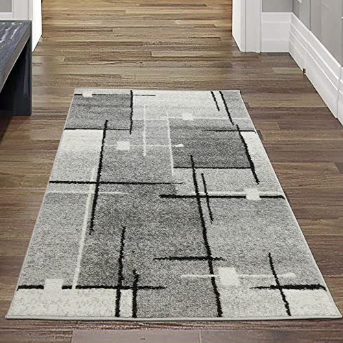 Teppich-Traum Moderner Läufer Wohnzimmerteppich mit abstraktem quadratischem Muster | unempfindlich | schwarz grau, Größe 80x140 cm Teppich-Traum Moderner Läufer Wohnzimmerteppich mit abstraktem quadratischem Muster | unempfindlich | schwarz grau, Größe 80x140 cm von Teppich-Traum