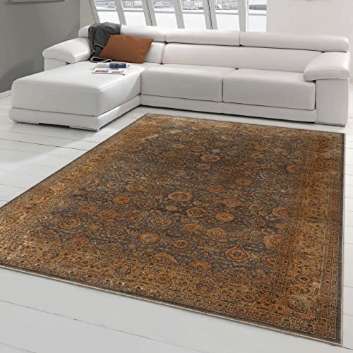 Orientalischer Teppich mit Blumen Ornamenten | dezente Bordüre | in Kupfer blau, 140x200 cm von Teppich-Traum