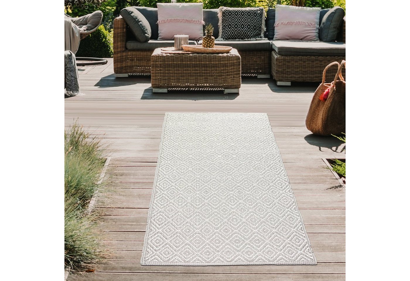 Outdoorteppich Outdoor-Teppich mit Rautenmuster in grau, Teppich-Traum, rechteckig von Teppich-Traum