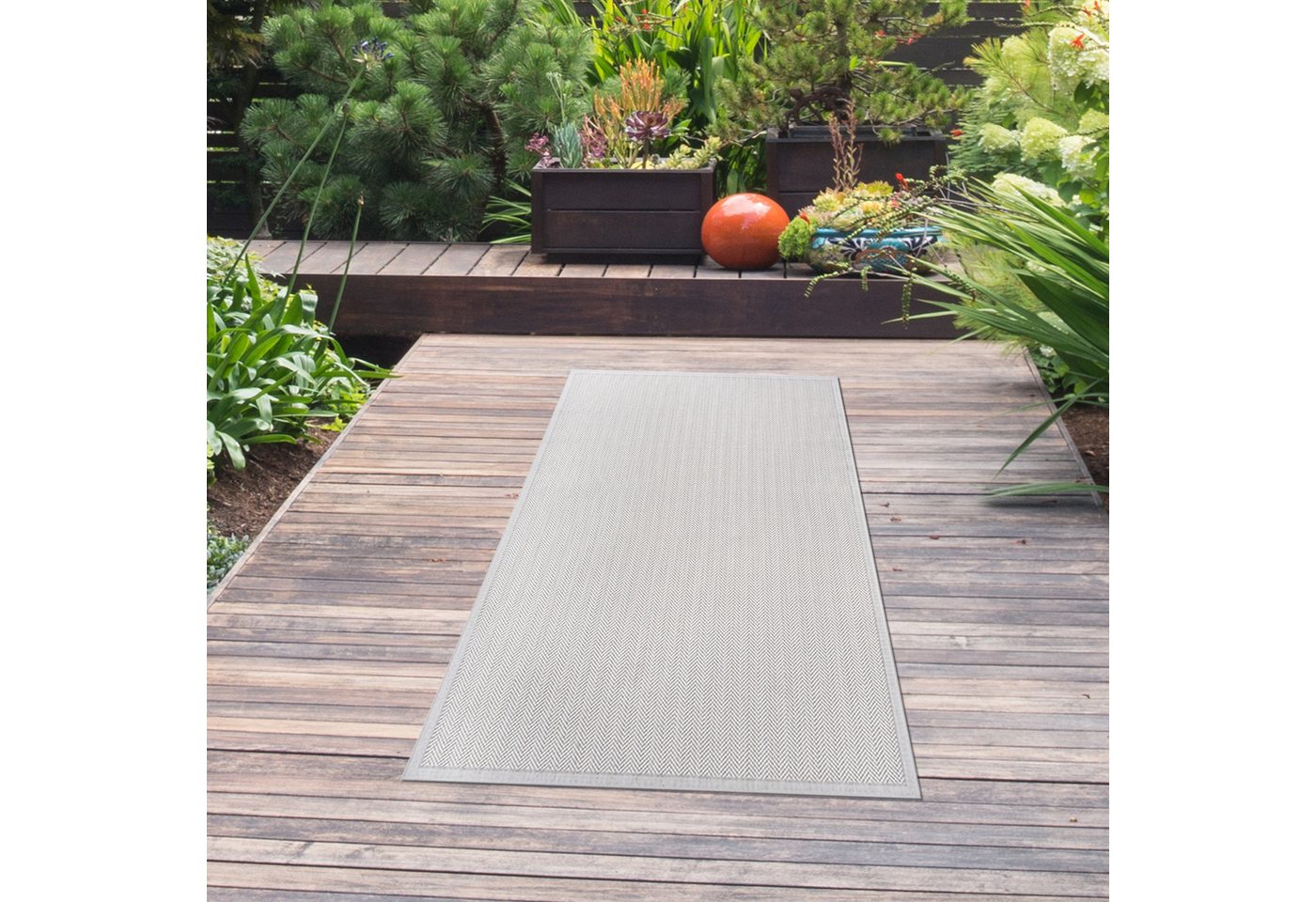 Outdoorteppich In-Outdoor Teppich pflegeleicht modernes Zick-Zack Muster im Beigeton, Teppich-Traum, rechteckig von Teppich-Traum