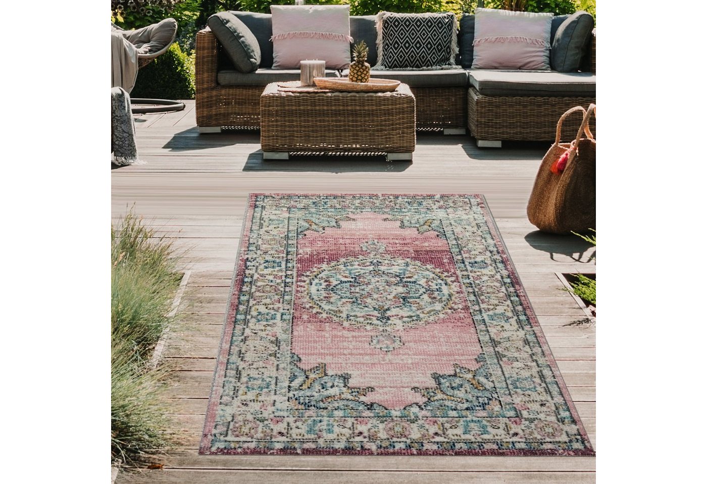 Outdoorteppich Teppich Orient Teppich Outdoor Wohnzimmerteppich Vintage in rosa, Teppich-Traum, rechteckig, Höhe: 5 mm von Teppich-Traum