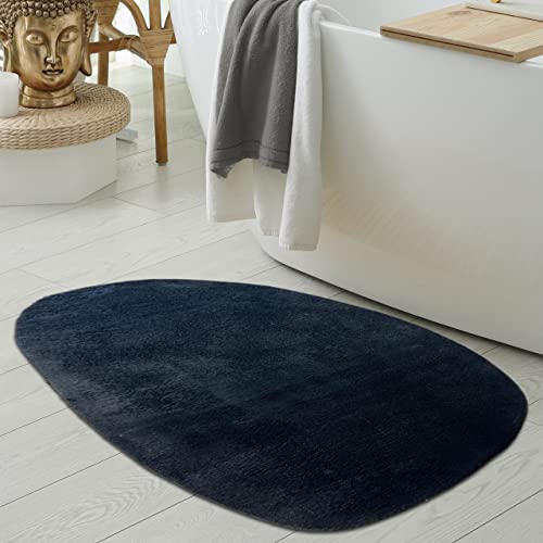 Ovaler Badezimmer Duschvorleger-Teppich • rutschfest & schön weich • in schwarz, 80x120 cm Oval von Teppich-Traum