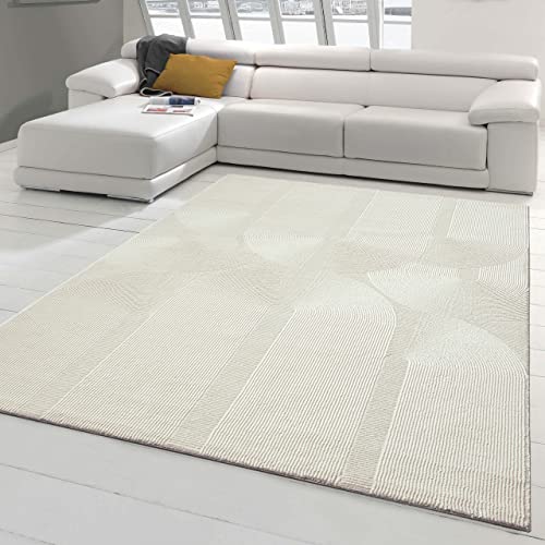 Recycle Teppich mit modernen ovalen Formen liniert • umweltfreundlich • in Creme, 120 x 170 cm von Teppich-Traum