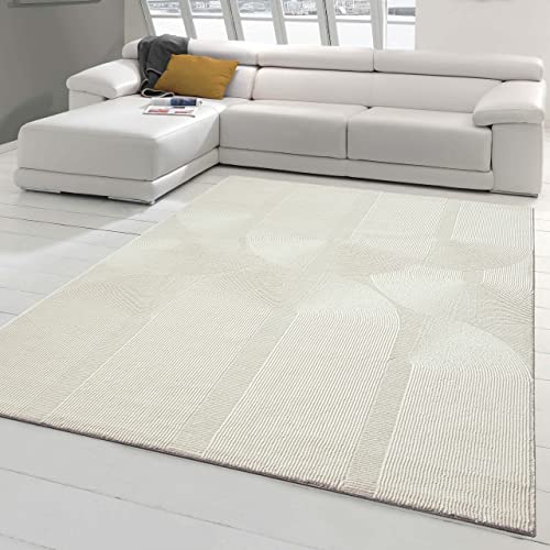 Recycle Teppich mit modernen ovalen Formen liniert • umweltfreundlich • in Creme, 240 x 340 cm von Teppich-Traum