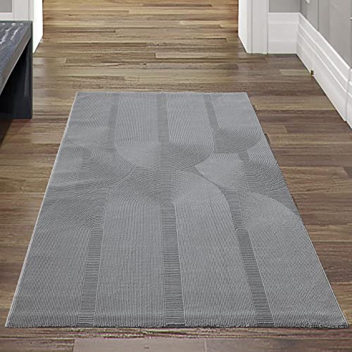 Recycle Teppich mit modernen ovalen Formen liniert • umweltfreundlich • in grau, 80 x 150 cm von Teppich-Traum