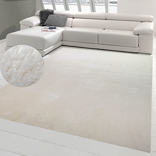 Designer Teppich Wohnzimmer weich Flokati Badezimmer waschbar in Creme, 200x290 cm von Teppich-Traum