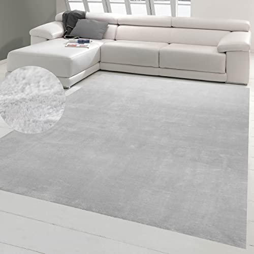 Uni Teppich Wohnzimmer weich Flokati Badezimmer waschbar, in grau, 160x230 cm von Teppich-Traum