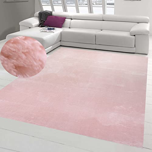 Teppich Wohnzimmer Gästezimmer, weicher Flor, Flokati Badezimmer waschbar in rosa, 160x230 cm von Teppich-Traum