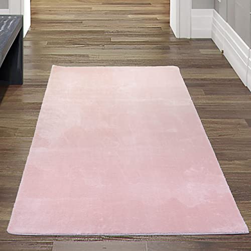 Teppich Wohnzimmer weicher Flokati Badezimmer waschbar, in rosa, 80x150 cm von Teppich-Traum