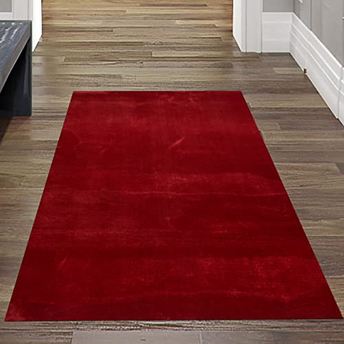 Teppich Wohnzimmer weich und waschbar Badezimmer Flokati in rot, 60x110 cm von Teppich-Traum