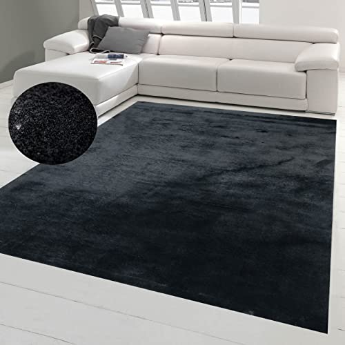 Großer Teppich Wohnzimmer weicher Flokati Badezimmer waschbar in schwarz, 160x230 cm von Teppich-Traum