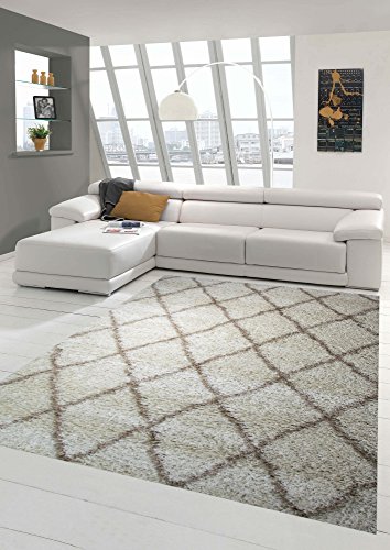 Shaggy Wohnzimmerteppich Hochflor Langflor Rautenmuster in Creme Beige Größe 200 x 290 cm Shaggy Wohnzimmerteppich Hochflor Langflor Rautenmuster in Creme Beige Größe 200 x 290 cm von Teppich-Traum
