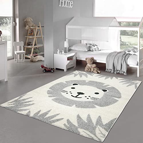 Teppich-Traum Kinderzimmer Teppich Baby Spielteppich 3D Optik High Low Effekt Katzenmotiv Creme grau weiß, Größe 140 x 200 cm von Teppich-Traum