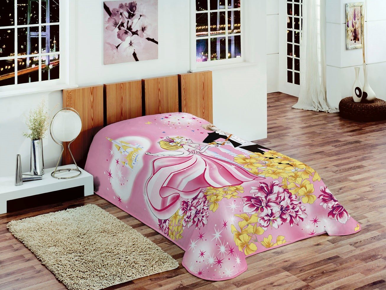 Tagesdecke Decke Kinderdecke Kuscheldecke Wohndecke Prinzessin Rosa Pink Gelb, Teppich-Traum von Teppich-Traum