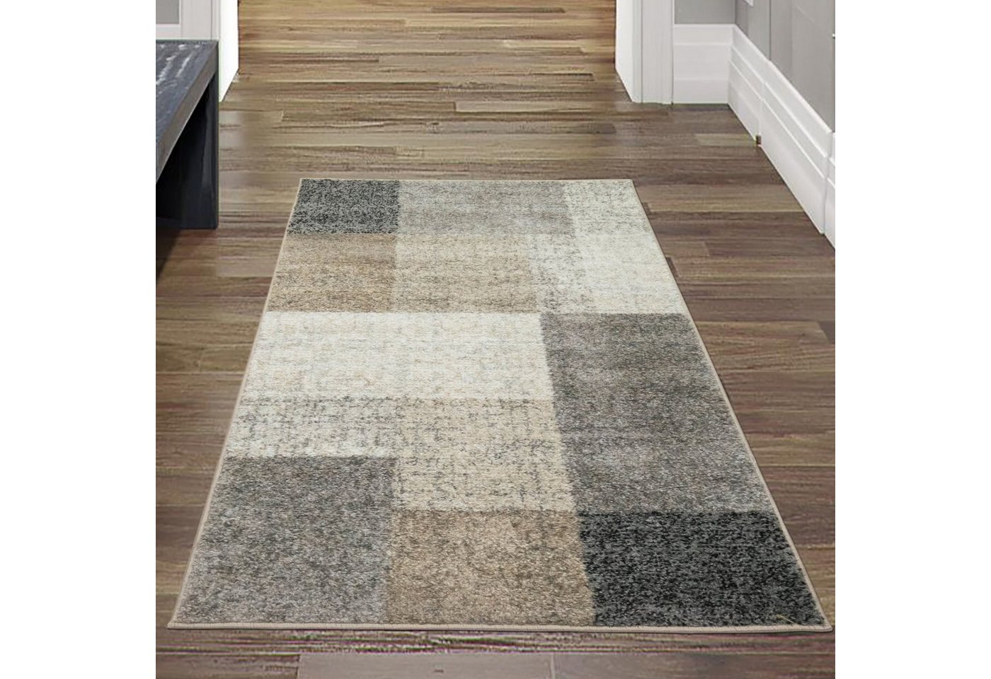 Teppich Moderner Wohnzimmerteppich mit quadratischen Mustern grau beige, Teppich-Traum, rechteckig, Höhe: 11 mm von Teppich-Traum