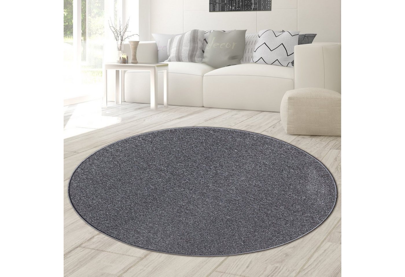 Teppich Flachgewebe-Teppich im schlichten einfarbigen Design in anthrazit, Teppich-Traum, rechteckig von Teppich-Traum