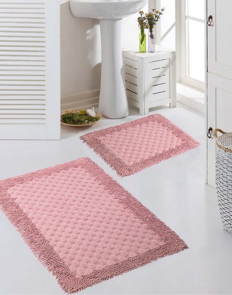 Teppich Badezimmerteppich Set 2-teilig Kreis-Muster rutschfest waschbar - rosa, Teppich-Traum, Oval, Höhe: 7,5 mm, waschbar von Teppich-Traum