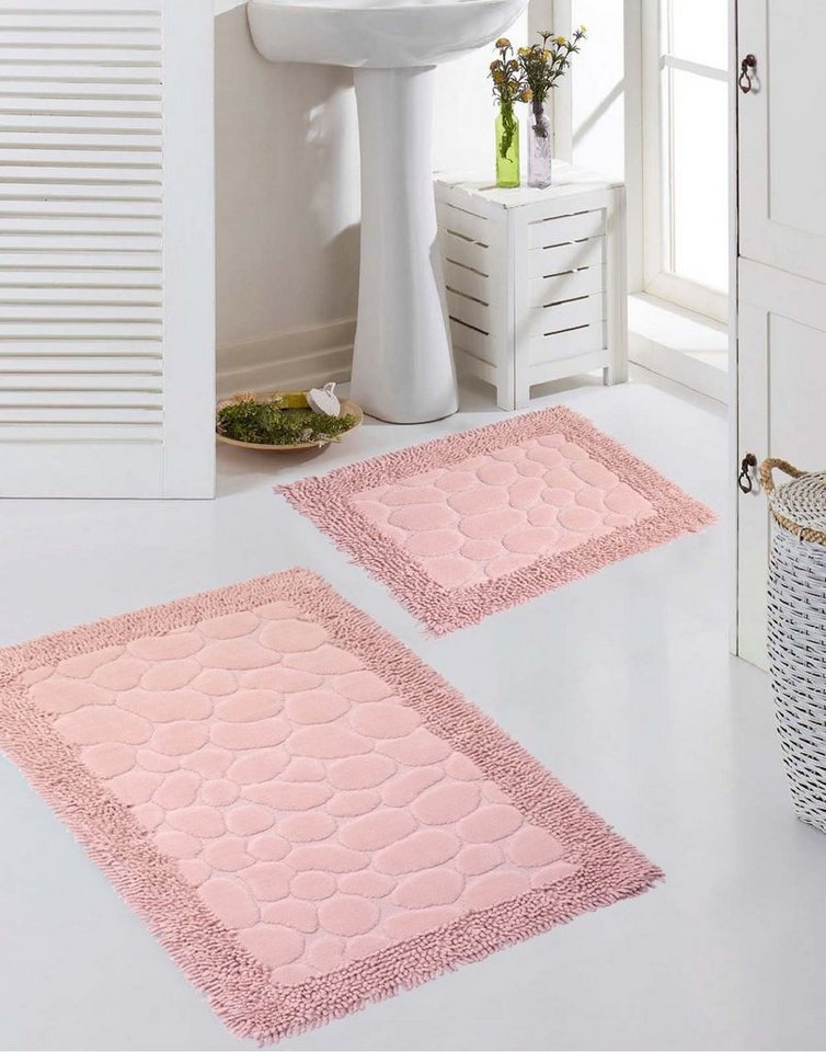Teppich Badezimmerteppich Set 2 teilig • waschbar • Steinoptik in rosa, Teppich-Traum, rechteckig, rechteckig, Höhe: 7,5 mm, waschbar von Teppich-Traum