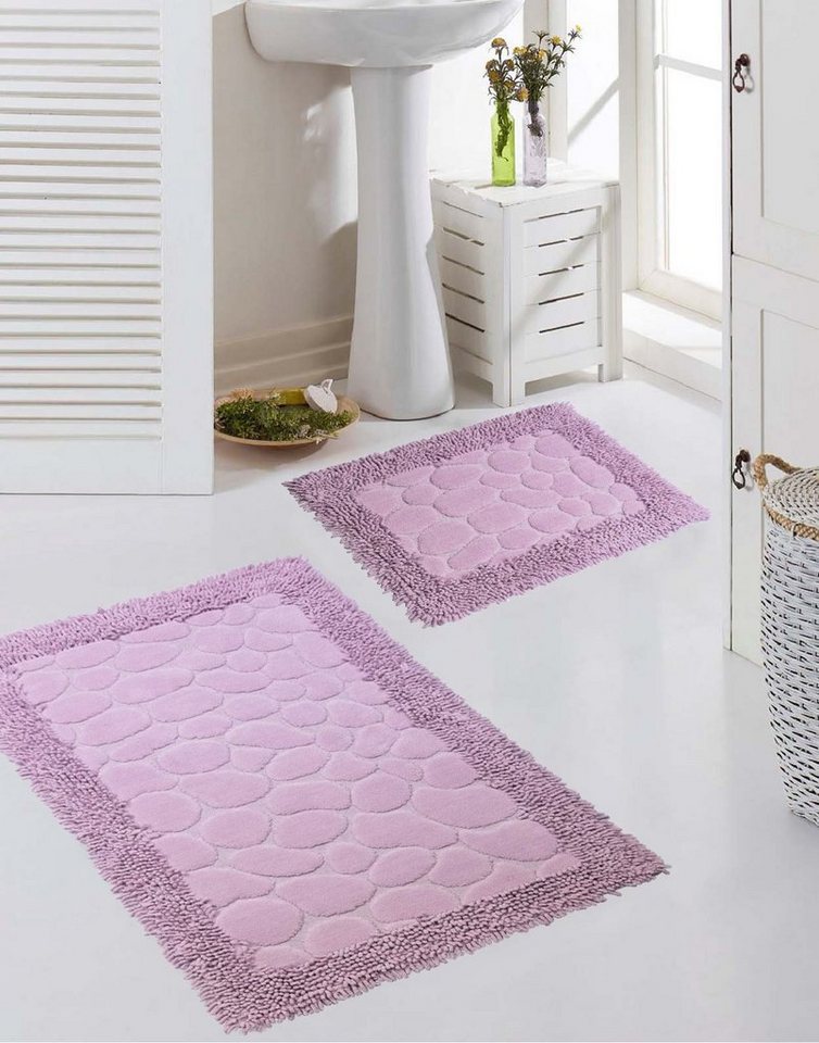 Teppich Badezimmerteppich Set 2 teilig • waschbar • Steinoptik in lila, Teppich-Traum, rechteckig, Höhe: 7,5 mm, waschbar von Teppich-Traum