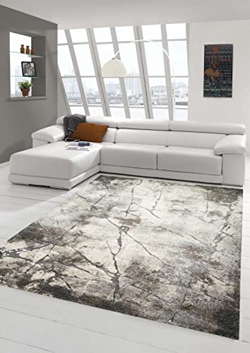 Teppich-Traum DESIGNERTEPPICH Wohnzimmer abstrakte Naturtöne anthrazit grau Creme beige Größe 160x230 cm von Teppich-Traum
