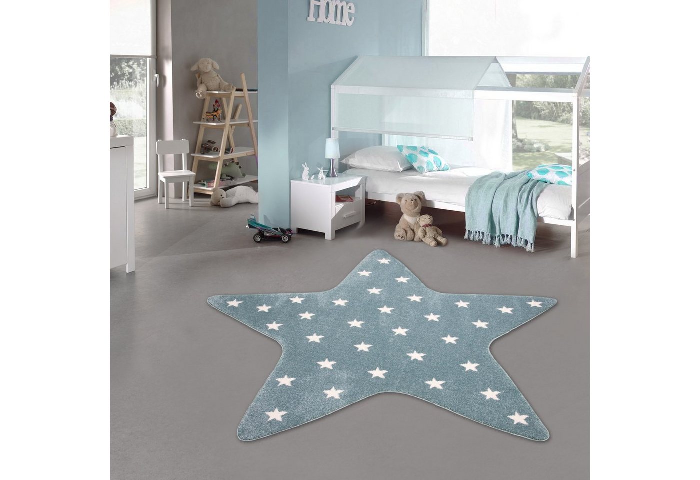Teppich Kinder Spielteppich Stern in Türkis mit Sternenmuster, Teppich-Traum, sternenförmig, Höhe: 13 mm von Teppich-Traum