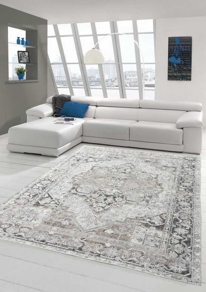 Teppich Klassischer Teppich mit orientalischen Verzierungen & Ornamenten in creme grau, Teppich-Traum, rechteckig, Höhe: 2 mm von Teppich-Traum