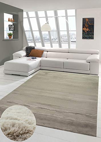 Teppich Kunstfellteppich Hochflor Faux Fur Hasenfell Uni beige Größe 60x90 cm von Teppich-Traum