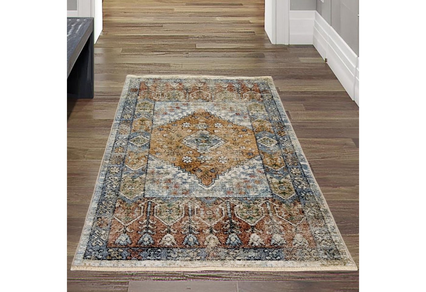 Teppich Kurzfransiger Orientalischer Teppich mit Blumen Verzierungen, modern, mehrfarbig, Teppich-Traum, rechteckig, Höhe: 10 mm von Teppich-Traum