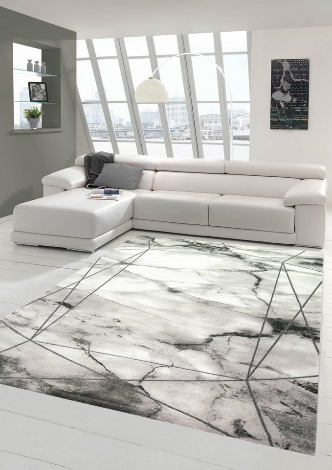 Teppich Teppich Wohnzimmer Designerteppich Marmor Optik mit Glanzfasern in grau, Teppich-Traum, rechteckig, Höhe: 12 mm von Teppich-Traum