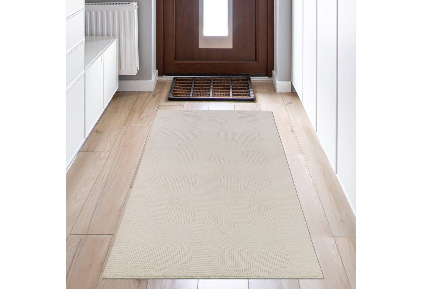 Teppich Teppich Wohnzimmer Hoch-Tief-Effekt Antirutsch Linienmuster creme, Teppich-Traum, rechteckig, Höhe: 16 mm von Teppich-Traum
