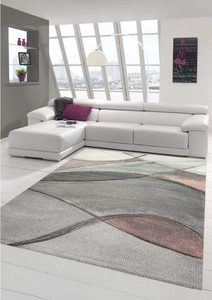 Teppich Teppich modern Teppich Wohnzimmer abstrakt in rosa grau pastell, Teppich-Traum, rechteckig, Höhe: 13 mm von Teppich-Traum