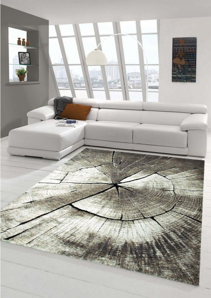 Teppich Teppich modern Wohnzimmerteppich Holzstamm Teppich Baum Optik in braun beige, Teppich-Traum, rechteckig, Höhe: 14 mm von Teppich-Traum
