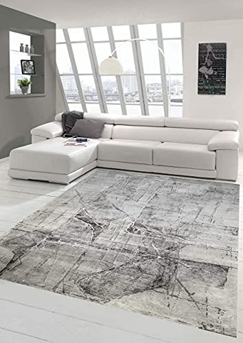 Teppich-Traum Abstrakter Bettvorleger | Flurläufer mit dezentem Design in grau Creme, Größe 80x150 cm von Teppich-Traum