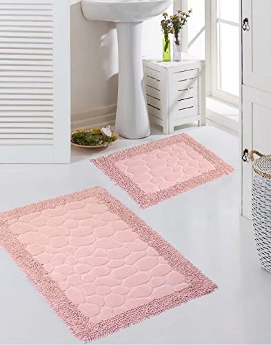 Teppich-Traum Badezimmerteppich Set 2 teilig • waschbar • Steinoptik in rosa, Größe 50x60cm + 60x100 cm von Teppich-Traum