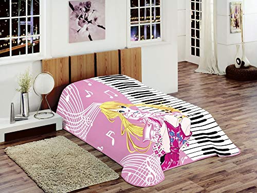 Teppich-Traum Decke Kinderdecke Spieldecke Kuscheldecke Wohndecke Prinzessin mit Piano Design Rosa Pink Gelb Weiß Bunt Größe 155x215 cm von Teppich-Traum