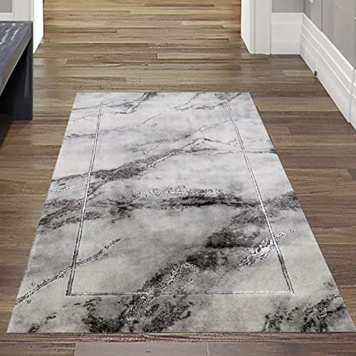 Teppich-Traum Design Wohnzimmer Teppich Läufer | pflegeleicht | Marmor Muster dunkelgrau, Größe 60x110 cm von Teppich-Traum