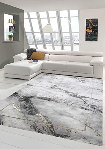 Teppich-Traum Design Wohnzimmer Teppich Läufer | pflegeleicht | Marmor Muster grau Gold Größe 60x110 cm von Teppich-Traum