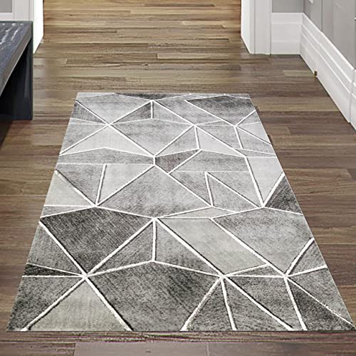 Teppich-Traum Design Wohnzimmer Teppich Läufer | pflegeleicht | modernes geometrisches Muster in grau, Größe 60x110 cm von Teppich-Traum