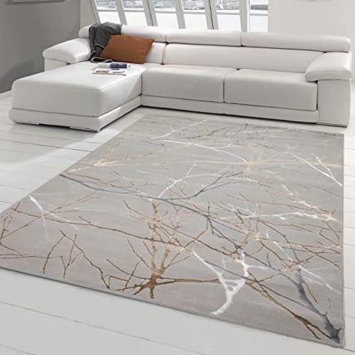 Teppich-Traum Designer Teppich Flur Wohn- & Schlafzimmer abstraktes Ästemuster Gold Größe 240x340 cm von Teppich-Traum