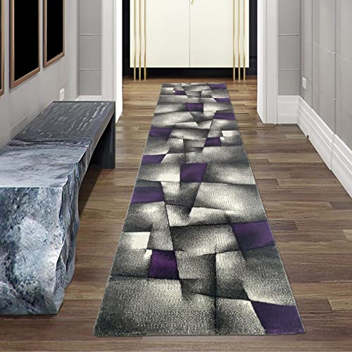 Teppich-Traum Designer Teppich mit modernem Konturenschnitt abstrakt in lila grau weiß, Größe 80 x 300 cm von Teppich-Traum