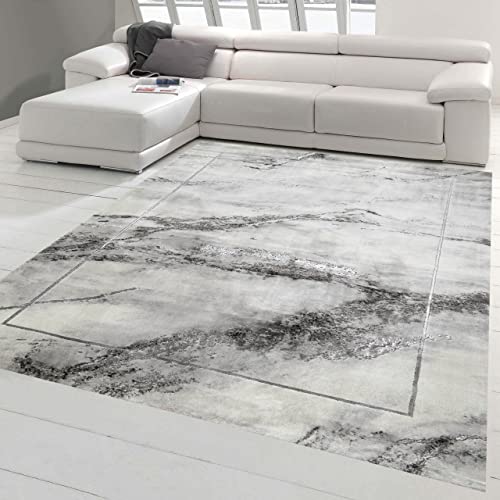 Teppich-Traum Designerteppich für Schlaf- & Gästezimmer | allergikerfreundlich | Marmor Muster dunkelgrau, Größe 160x230 cm von Teppich-Traum