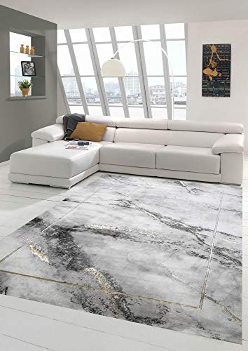 Teppich-Traum Designerteppich für Schlaf- & Gästezimmer | allergikerfreundlich | Marmor Muster grau Gold, Größe 160x230 cm von Teppich-Traum