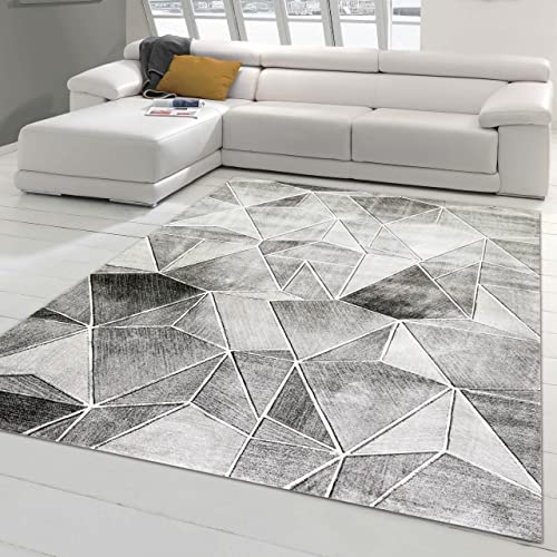 Teppich-Traum Designerteppich für Schlaf- & Gästezimmer | allergikerfreundlich | modernes geometrisches Muster in grau, Größe 160x230 cm von Teppich-Traum