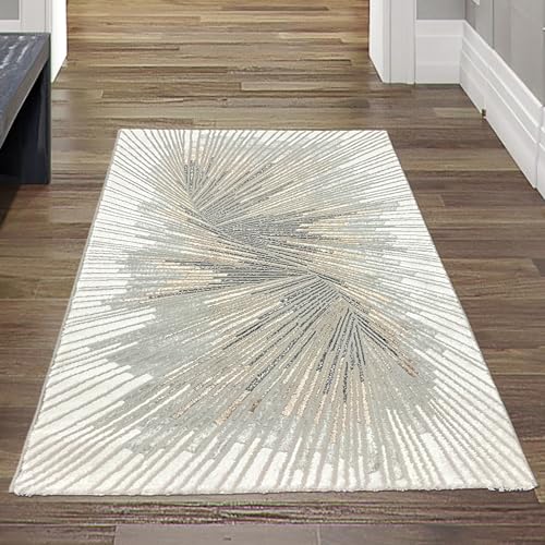 Teppich-Traum Eleganter Teppich Wohnzimmer Schlafzimmer Flur Läufer modern hochwertig edel Gold/Silber/Bronze Glanzeffekt Creme 80 x 150 cm von Teppich-Traum