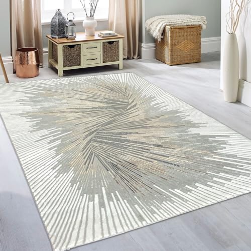 Teppich-Traum Eleganter Teppich Wohnzimmer Schlafzimmer modern hochwertig edel Gold/Silber/Bronze Glanzeffekt Creme 140 x 200 cm von Teppich-Traum
